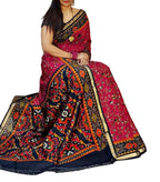 Women's Linen Printed Saree With Unstitched Blouse - 5.5 Mtr (Pink-Navy Blue)