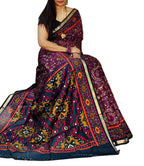 Women's Linen Printed Saree With Unstitched Blouse - 5.5 Mtr (Purple-Navy Blue)