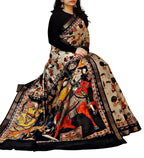 Women's Linen Kalamkari Printed Saree With Unstitched Blouse - 5.5 Mtr (Multicolor)