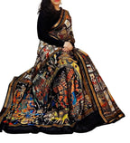 Women's Linen Kalamkari Printed Saree With Unstitched Blouse - 5.5 Mtr (Multicolor)
