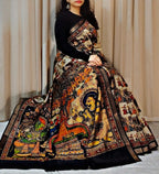 Women's Linen Kalamkari Printed Saree With Unstitched Blouse - 5.5 Mtr (Multicolor)