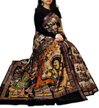 Women's Linen Kalamkari Printed Saree With Unstitched Blouse - 5.5 Mtr (Multicolor)