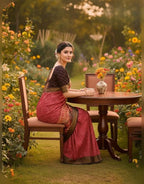 Women's Linen Floral Printed Saree With Unstitched Blouse - 5.5 Mtr (Red)