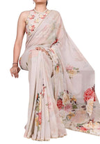 Women's Georgette Floral Printed Saree With Unstitched Blouse - 5.5 Mtr (Beige)