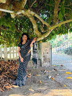 Women's Linen Printed Saree With Unstitched Blouse - 5.5 Mtr (Black)