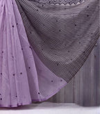 Women's Linen Striped Saree With Unstitched Blouse - 5.5 Mtr (Purple)