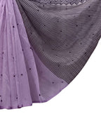 Women's Linen Striped Saree With Unstitched Blouse - 5.5 Mtr (Purple)
