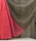 Women's Linen Striped Saree With Unstitched Blouse - 5.5 Mtr (Pink)