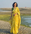 Women's Linen Floral Printed Saree With Unstitched Blouse - 5.5 Mtr (Yellow)