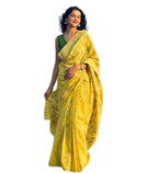 Women's Linen Floral Printed Saree With Unstitched Blouse - 5.5 Mtr (Yellow)