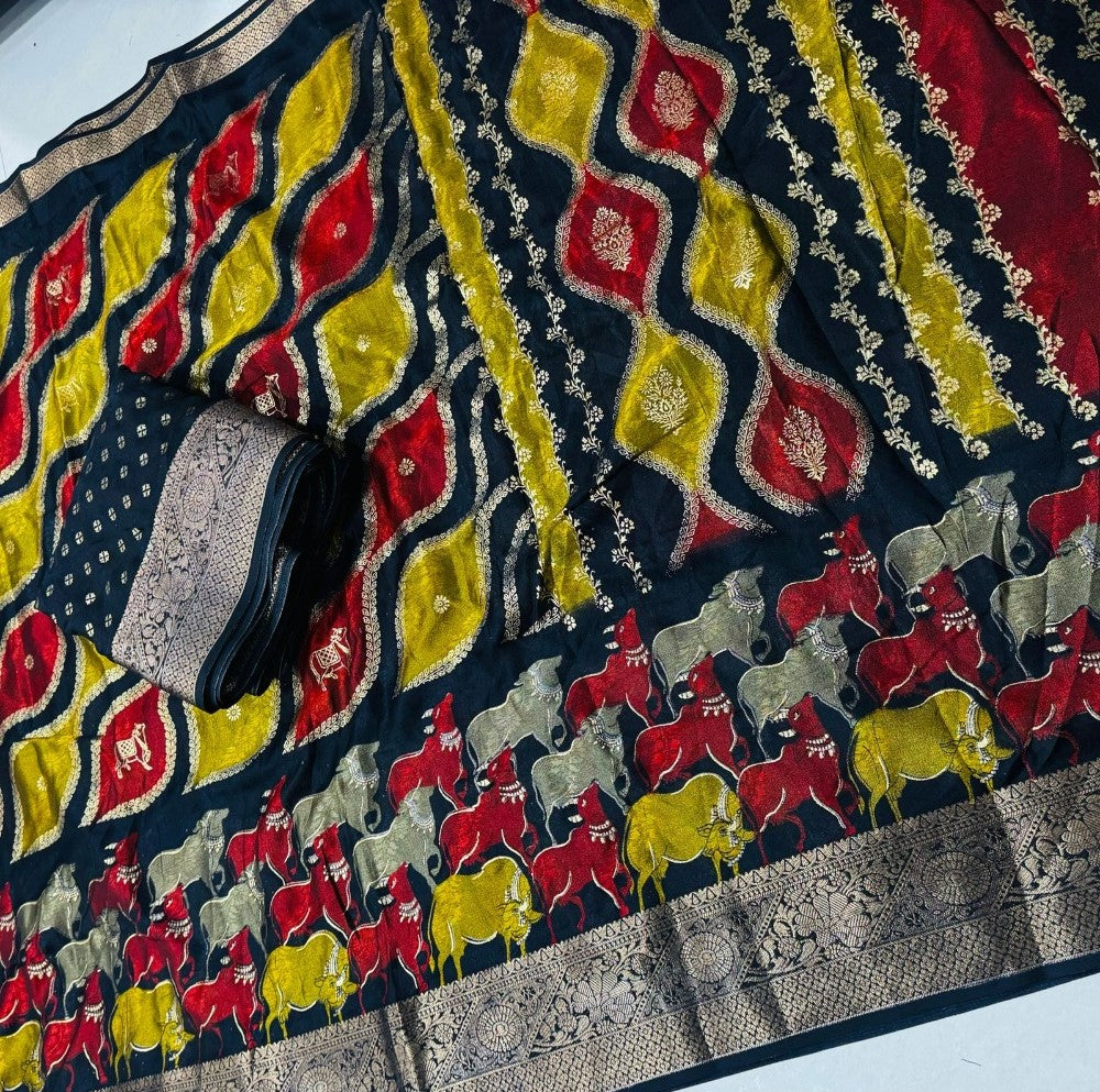 Women's Art Silk Kalamkari Printed Saree With Unstitched Blouse - 5.5 Mtr (Multicolor)