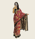 Women's Linen Floral Printed Saree With Unstitched Blouse - 5.5 Mtr (Maroon)