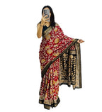 Women's Linen Floral Printed Saree With Unstitched Blouse - 5.5 Mtr (Maroon)