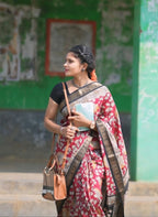 Women's Linen Floral Printed Saree With Unstitched Blouse - 5.5 Mtr (Maroon)