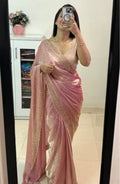 Women's Fendy Chiffon Embellished Saree With Unstitched Blouse - 5.5 Mtr (Peach)