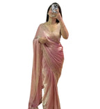 Women's Fendy Chiffon Embellished Saree With Unstitched Blouse - 5.5 Mtr (Peach)