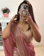 Women's Fendy Chiffon Embellished Saree With Unstitched Blouse - 5.5 Mtr (Peach)