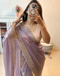 Women's Fendy Chiffon Embellished Saree With Unstitched Blouse - 5.5 Mtr (Lavender)