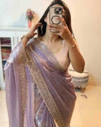 Women's Fendy Chiffon Embellished Saree With Unstitched Blouse - 5.5 Mtr (Lavender)