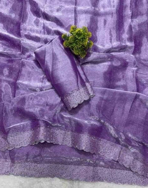 Women's Fendy Chiffon Embellished Saree With Unstitched Blouse - 5.5 Mtr (Lavender)