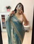 Women's Fendy Chiffon Embellished Saree With Unstitched Blouse - 5.5 Mtr (Sea Green)