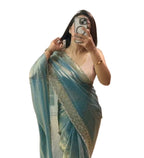 Women's Fendy Chiffon Embellished Saree With Unstitched Blouse - 5.5 Mtr (Sea Green)