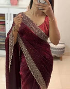 Women's Fendy Chiffon Embellished Saree With Unstitched Blouse - 5.5 Mtr (Wine)
