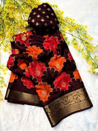 Women's Dola Silk Kalamkari Floral Printed Saree With Unstitched Blouse - 5.5 Mtr (Multicolor)