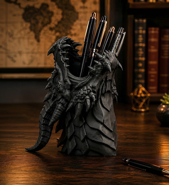Plastic Dragon Head Pen Holder - Desk Organizer (Black)