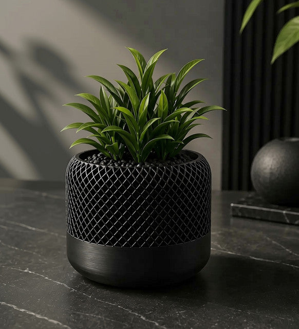 Plastic Modern Apple Home Pod Style Plant Pot Vases (Black)