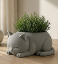 Plastic Adorable Sleeping Cat Planter (Only Planter) (Grey)