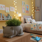 Plastic Adorable Sleeping Cat Planter (Only Planter) (Grey)
