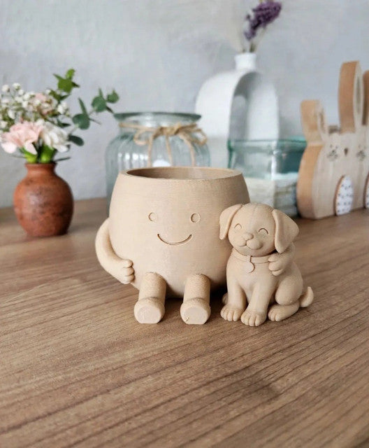 Plastic Cute Little Flower Pot With its Dog (Only Planter) (Beige)