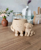 Plastic Cute Little Flower Pot With its Dog (Only Planter) (Beige)