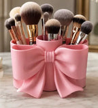 Plastic Makeup Brush Holder - Bow (Pink)