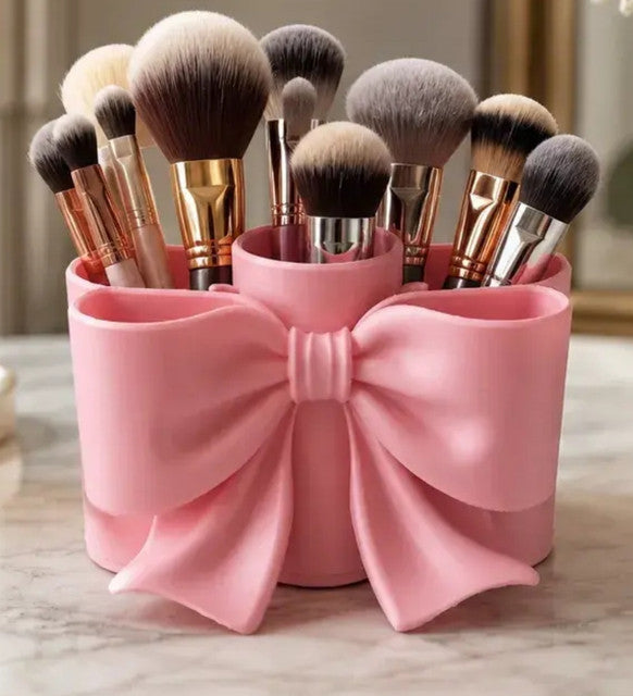 Plastic Makeup Brush Holder - Bow (Pink)