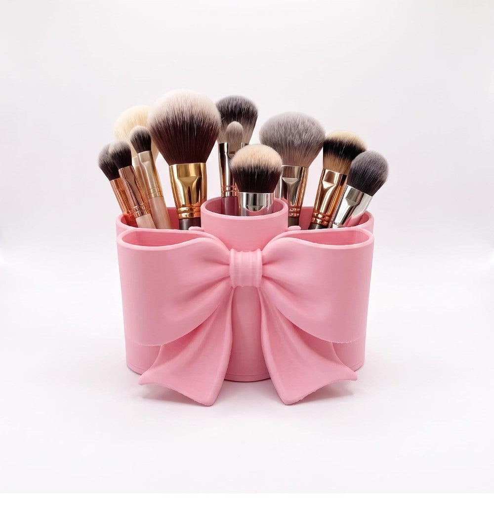 Plastic Makeup Brush Holder - Bow (Pink)