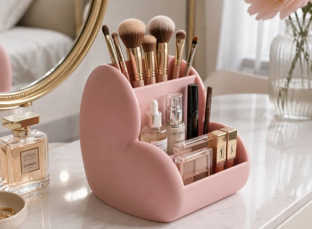 Plastic Lovely Heart - Shaped Makeup & Desk Organizer (Pastel Pink)