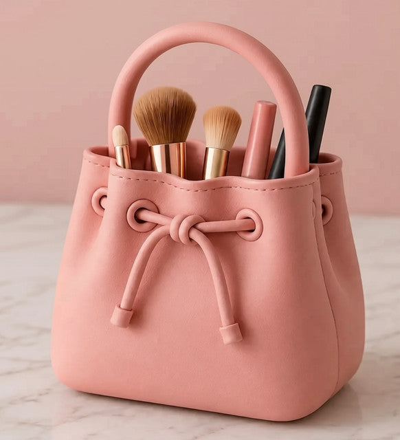 Plastic Sculptural Drawstring Makeup Brush Organizer (Pastel pink)