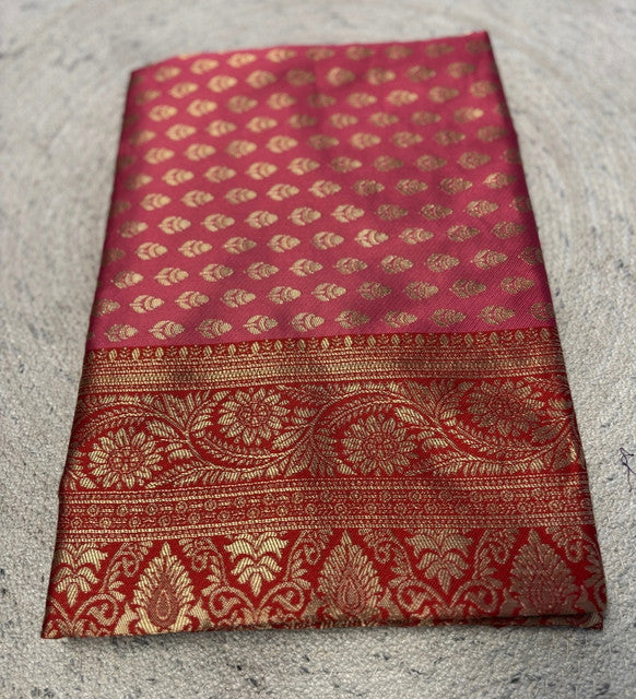 Women's Jacquard Printed Saree With Unstitched Blouse - 5.5 Mtr (Pink-Red)