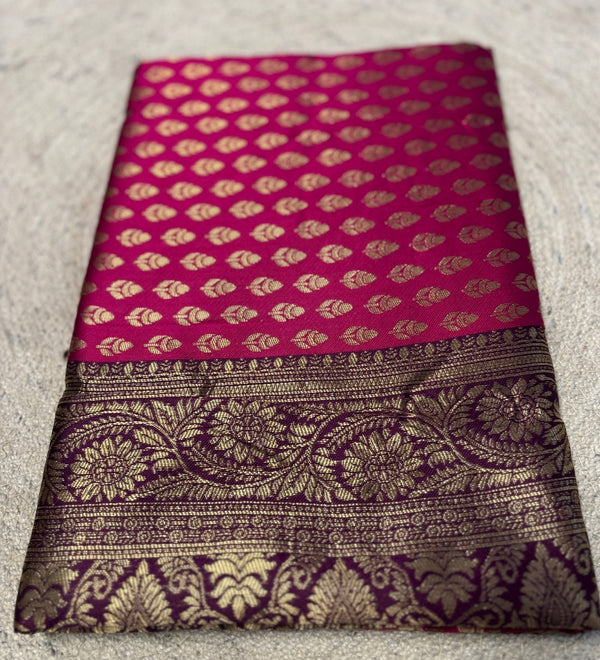 Women's Jacquard Printed Saree With Unstitched Blouse - 5.5 Mtr (Pink-Purple)