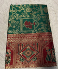 Women's Jacquard Printed Saree With Unstitched Blouse - 5.5 Mtr (Green-Red)