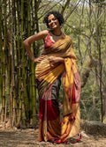 Women's Linen Cotton Checked Saree With Unstitched Blouse - 5.5 Mtr (Multicolor)
