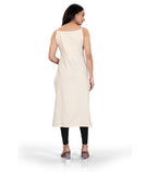 Women's Khadi Cotton Floral-Paisley Printed Scoop Neck Sleeveless Kurti (Off White)