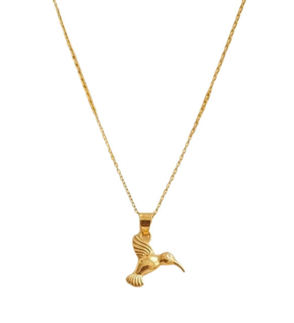 Women's Pack of 2 Brass Gold Plated Hummingbird Pendant Necklace (Gold)-PID68256