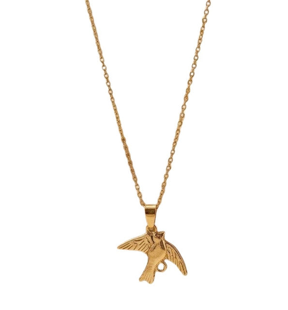 Women's Pack of 2 Brass Gold Plated Flying Bird Pendant Necklace (Gold)-PID68258