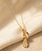 Women's Pack of 2 Brass Gold Plated Peacock Necklace With Red Stone (Gold)-PID68259