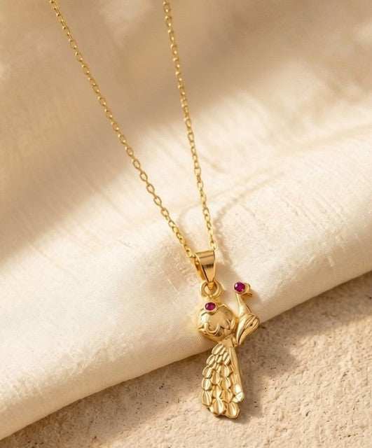 Women's Pack of 2 Brass Gold Plated Peacock Necklace With Red Stone (Gold)-PID68259