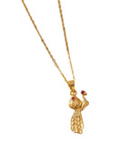 Women's Pack of 2 Brass Gold Plated Peacock Necklace With Red Stone (Gold)-PID68259