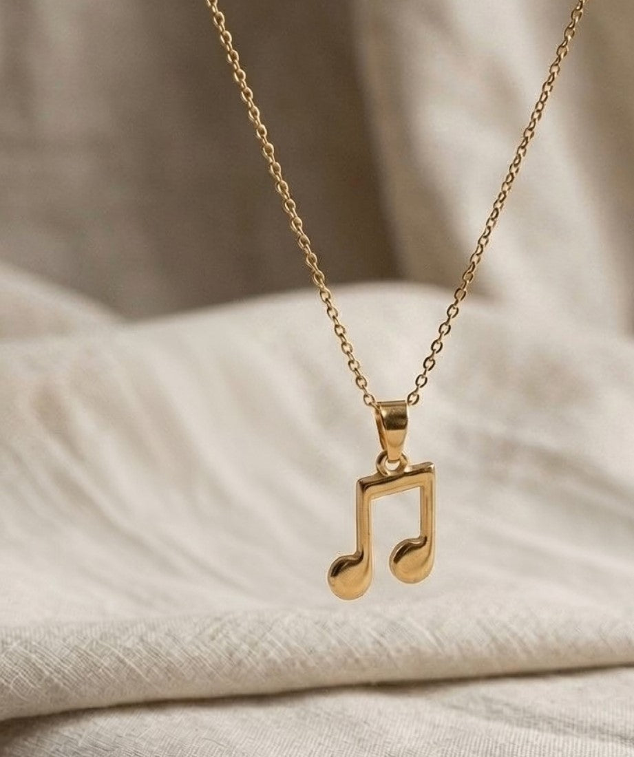 Women's Pack of 2 Brass Gold Plated Music Note Pendant Necklace (Gold)-PID68260
